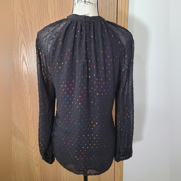 Trina Turk Cocktail Soiree Greyhound Rainbow Polka Dot Keyhole Neckline Blouse - Picture 2 of 3